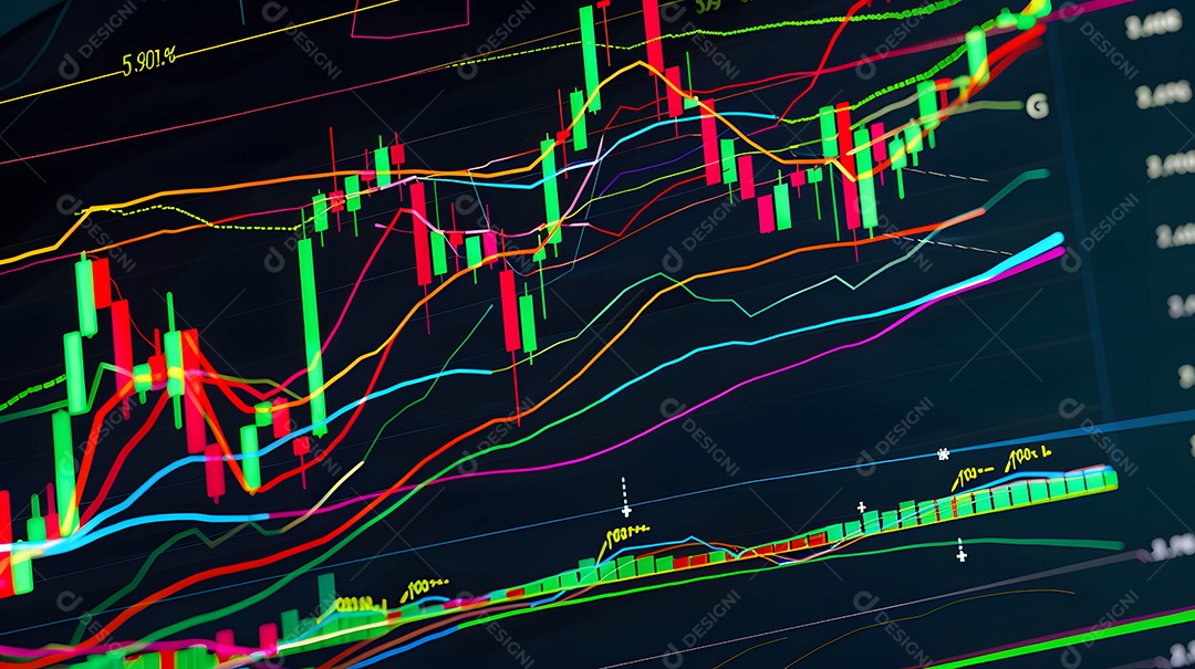 Gráfico dinâmico do mercado de ações com cores vibrantes