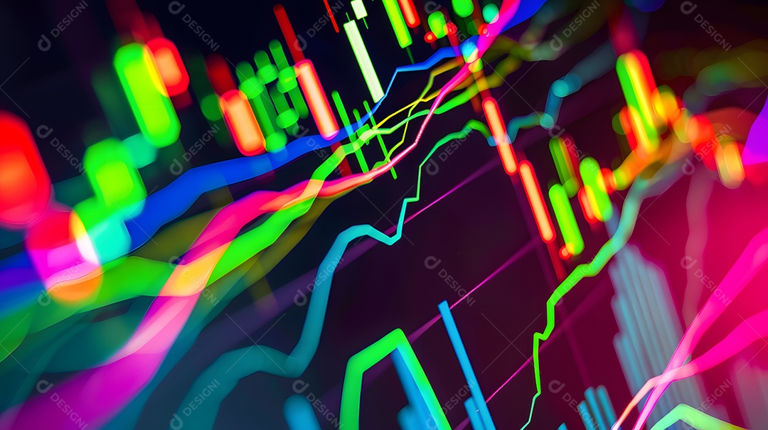 Gráfico dinâmico do mercado de ações com cores vibrantes