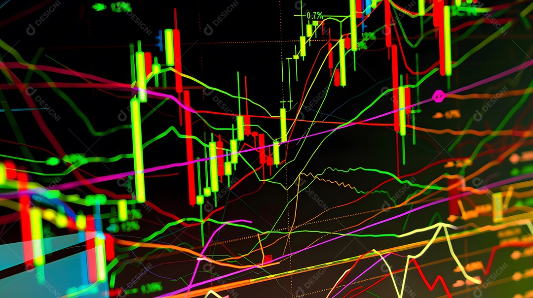 Gráfico dinâmico do mercado de ações com cores vibrantes