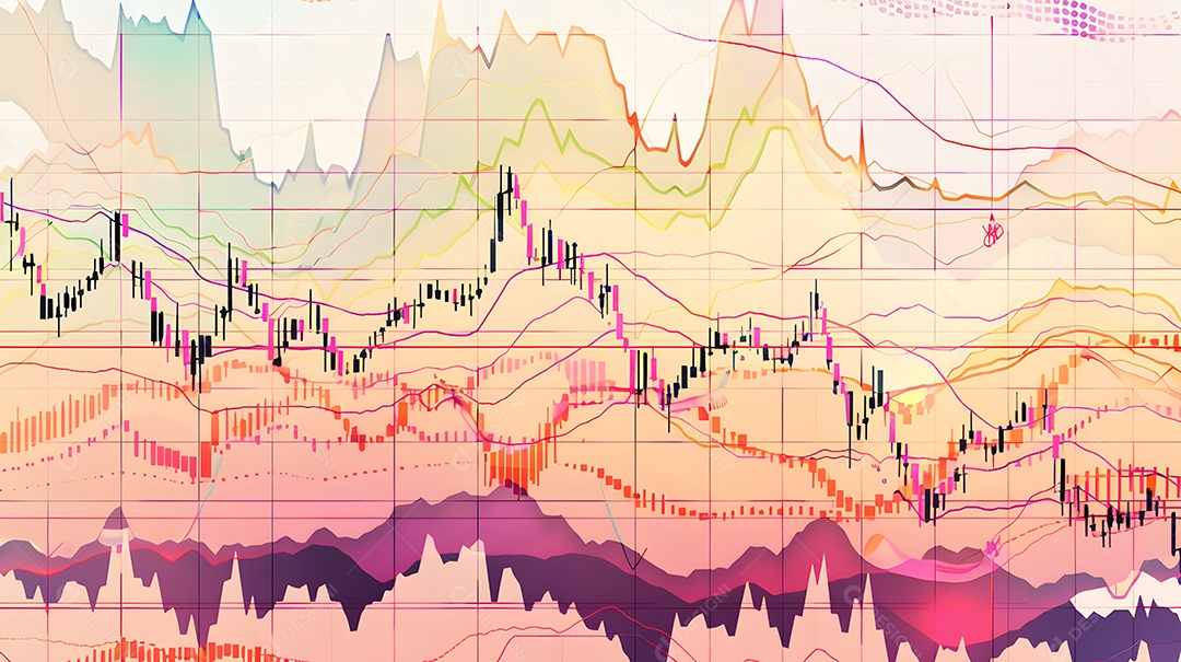 Padrões comerciais representados em um fundo de gráfico colorido