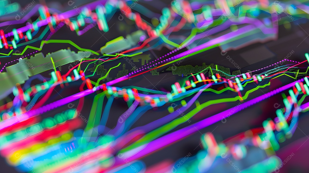 Cores vibrantes em um diagrama do mercado de ações