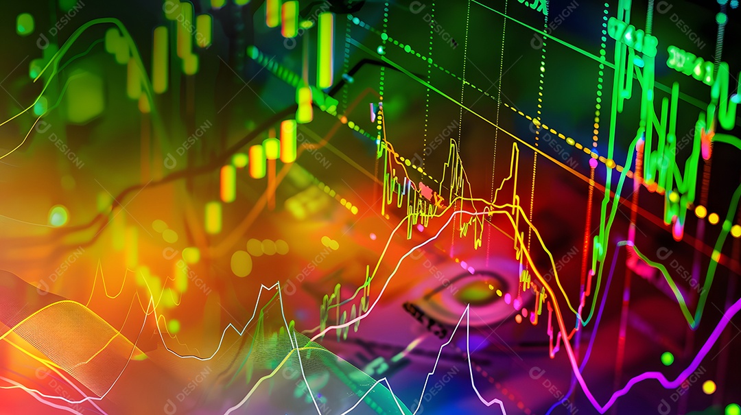 Cores vibrantes em um diagrama do mercado de ações