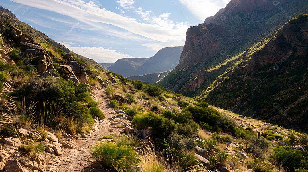 Uma trilha pitoresca para caminhadas que serpenteia por uma paisagem montanhosa
