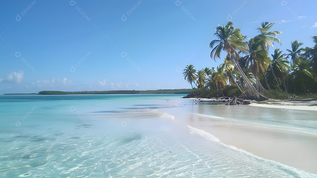 Uma cena de praia serena com ondas suaves batendo na costa
