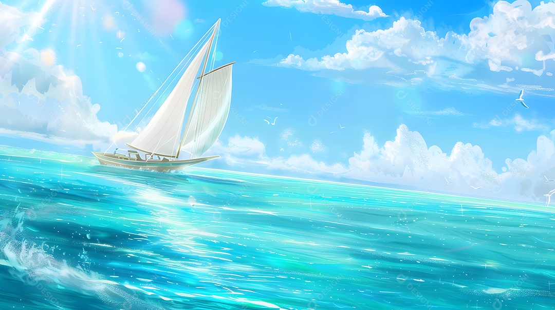 Um cruzeiro de veleiro arejado em um oceano azul cintilante