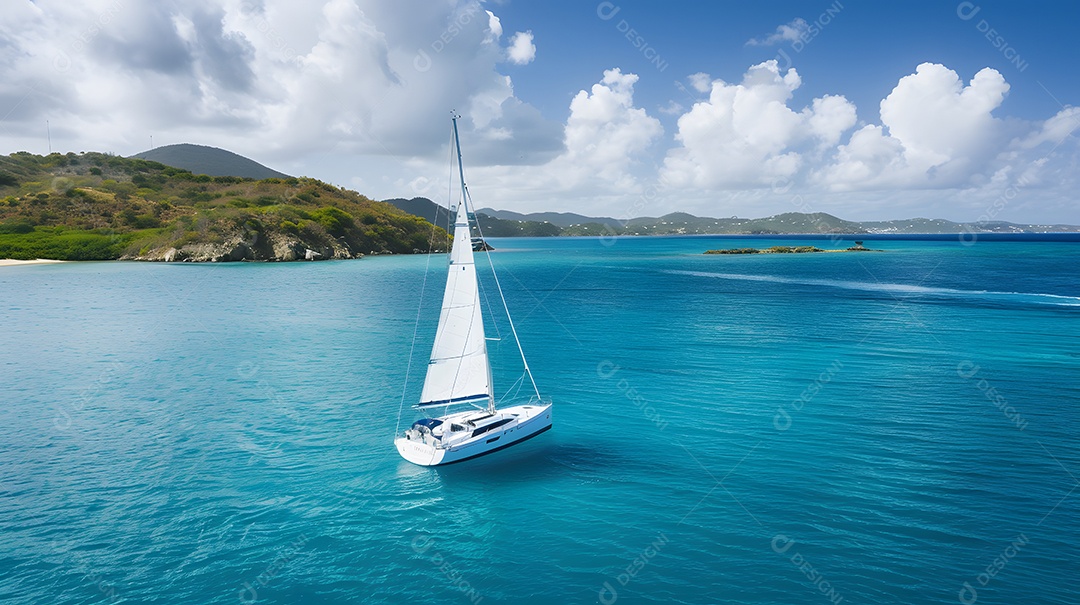 Um cruzeiro de veleiro arejado em um oceano azul cintilante