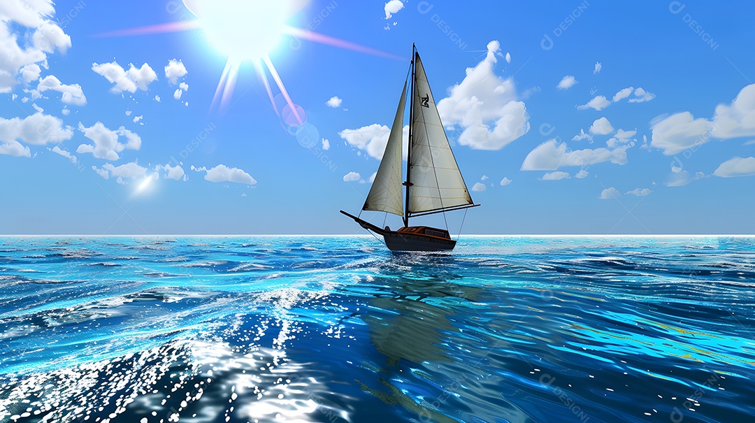 Um cruzeiro de veleiro arejado em um oceano azul cintilante