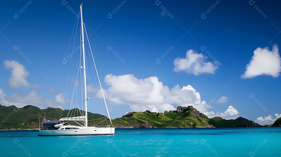 Um cruzeiro de veleiro arejado em um oceano azul cintilante