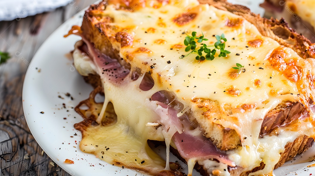 Um clássico sanduíche de croque monsieur