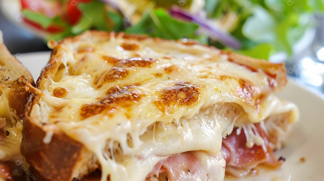 Um clássico sanduíche de croque monsieur