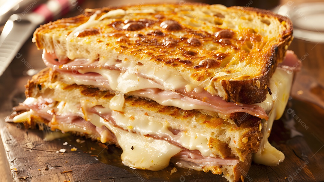 Um clássico sanduíche de croque monsieur