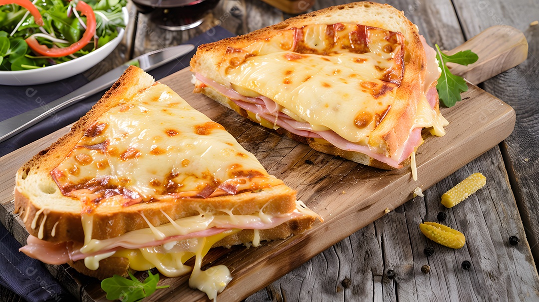 Um clássico sanduíche de croque monsieur