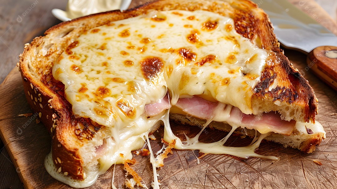 Um clássico sanduíche de croque monsieur