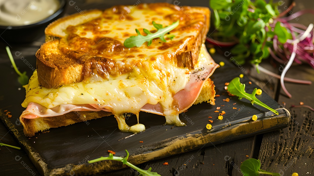 Um clássico sanduíche de croque monsieur