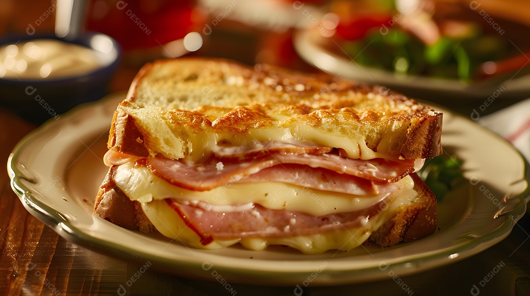 Um clássico sanduíche de croque monsieur