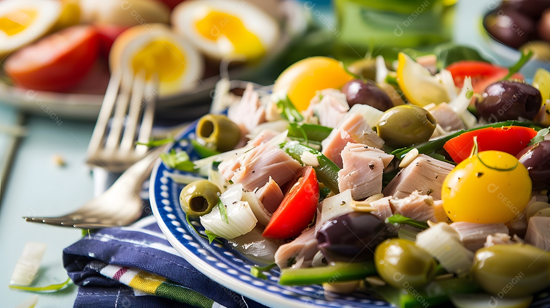 Uma salada nicoise colorida com figos da Índia e azeitonas