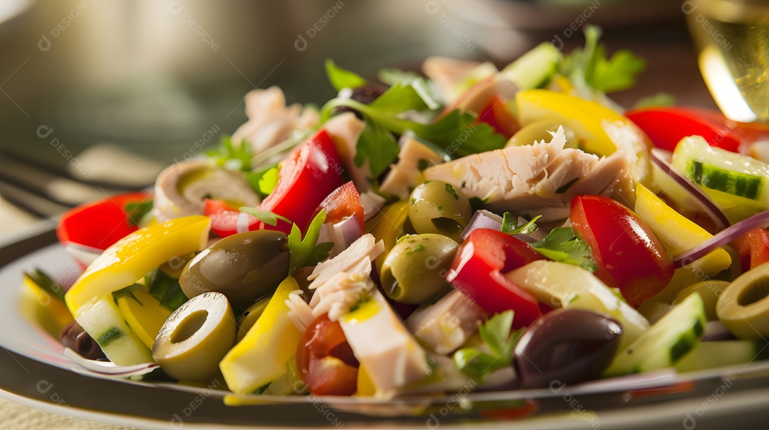 Uma salada nicoise colorida com figos da Índia e azeitonas