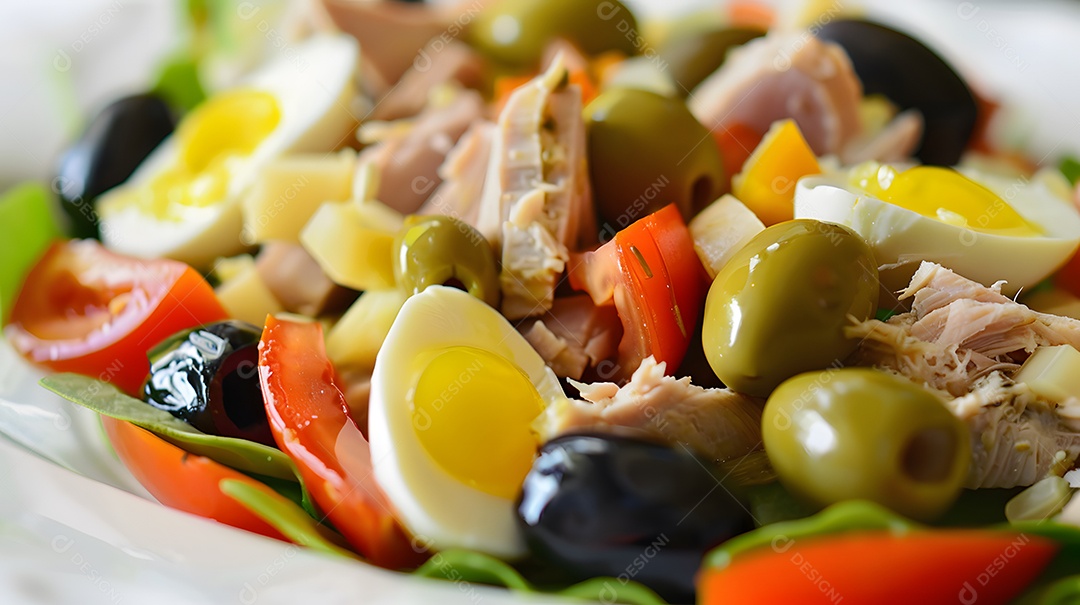 Uma salada nicoise colorida com figos da Índia e azeitonas