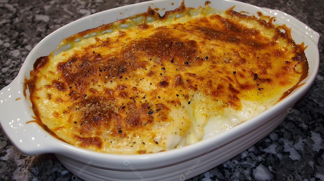 Um dauphinois gratinado cremoso e com queijo
