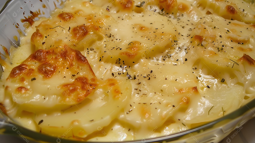 Um dauphinois gratinado cremoso e com queijo