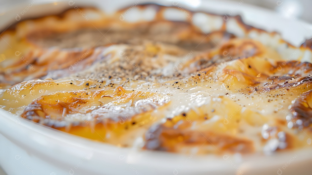 Um dauphinois gratinado cremoso e com queijo