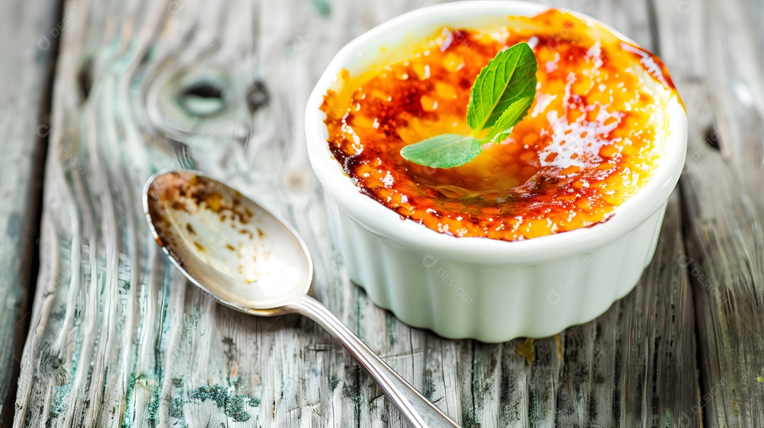 Um crème brûlée cremoso e indulgente