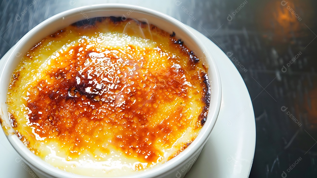 Um crème brûlée cremoso e indulgente
