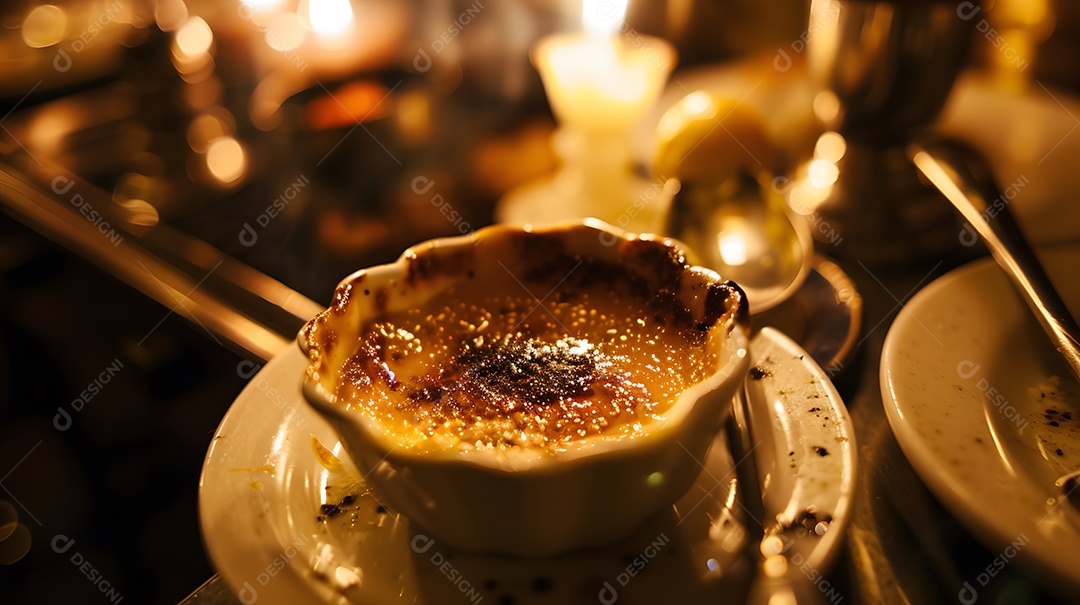 Um crème brûlée cremoso e indulgente
