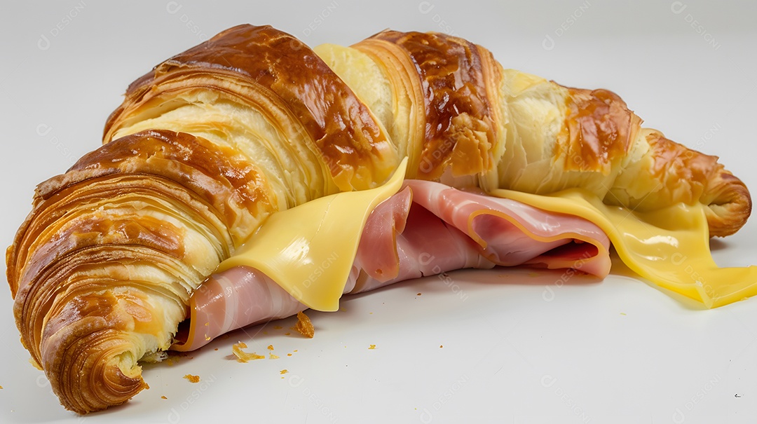 Um croissant crocante com presunto e queijo