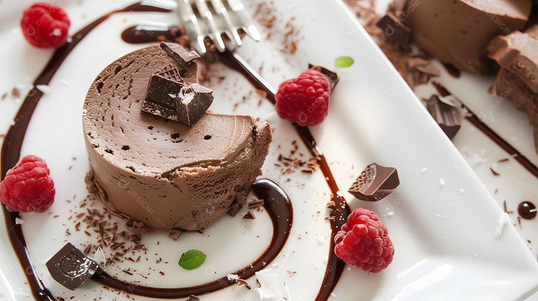 Uma sobremesa decadente de mousse de chocolate