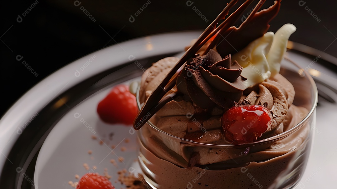 Uma sobremesa decadente de mousse de chocolate