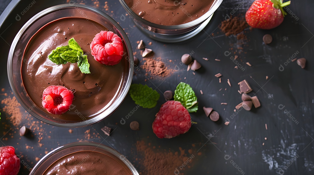 Uma sobremesa decadente de mousse de chocolate