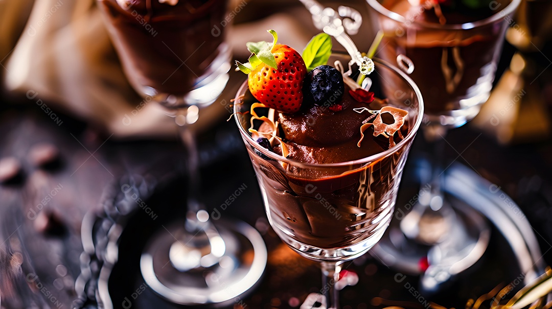 Uma sobremesa decadente de mousse de chocolate