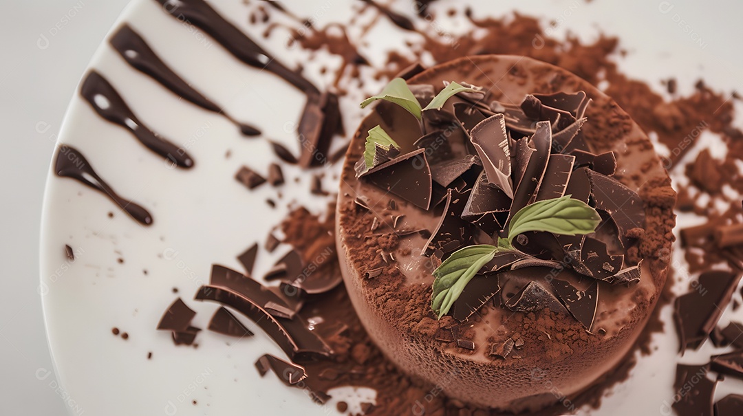 Uma sobremesa decadente de mousse de chocolate