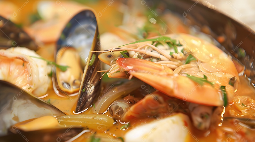 Um delicado ensopado de frutos do mar bouillabaisse