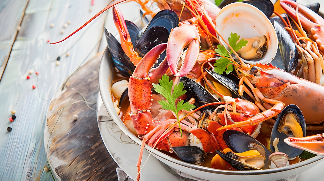 Um delicado ensopado de frutos do mar bouillabaisse