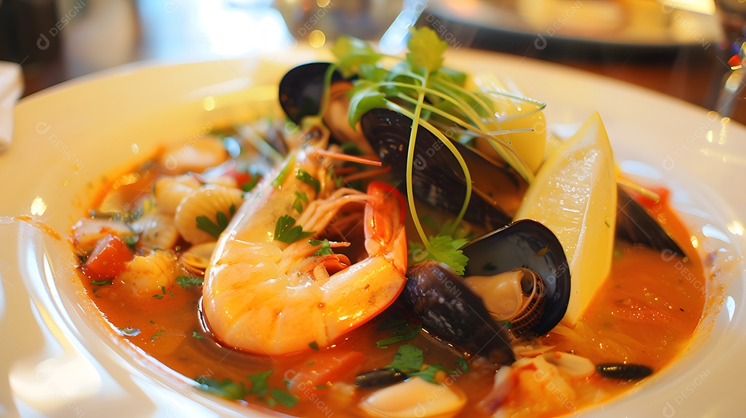 Um delicado ensopado de frutos do mar bouillabaisse