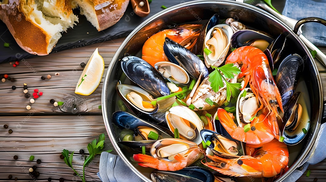 Um delicado ensopado de frutos do mar bouillabaisse