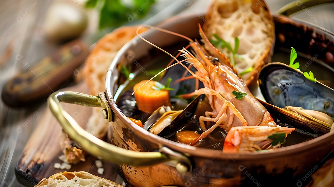 Um delicado ensopado de frutos do mar bouillabaisse
