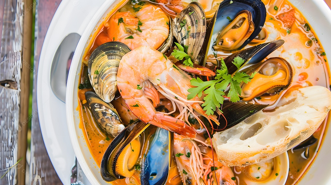 Um delicado ensopado de frutos do mar bouillabaisse