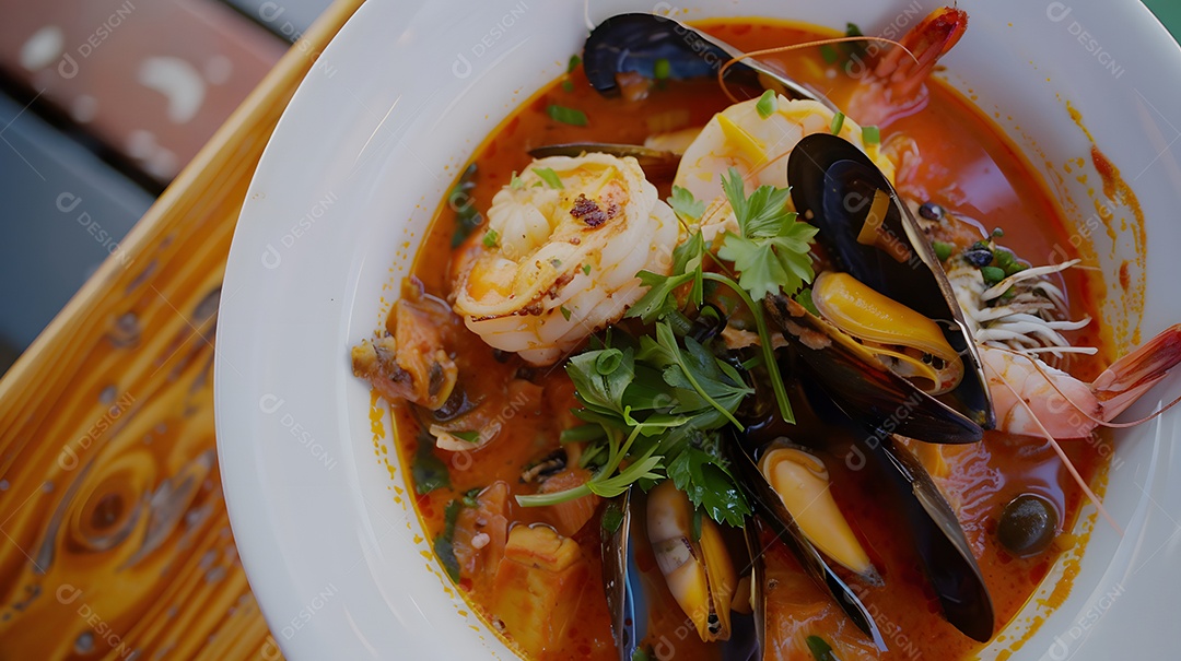 Um delicado ensopado de frutos do mar bouillabaisse