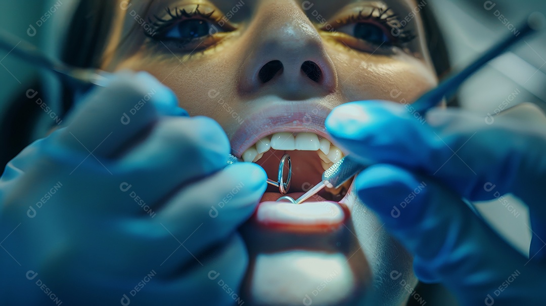 Dentista fazendo limpeza dentária