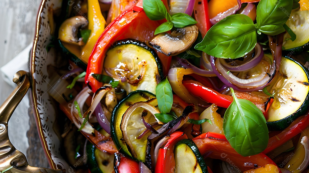 Um ratatouille fresco e picante com vegetais da estação