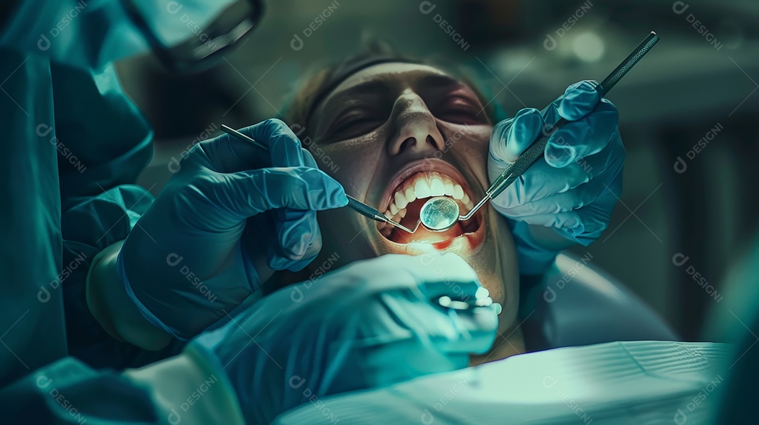 Dentista fazendo cirurgia odontológica
