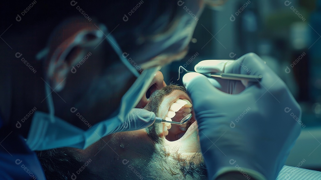 Dentista fazendo cirurgia odontológica em um adulto