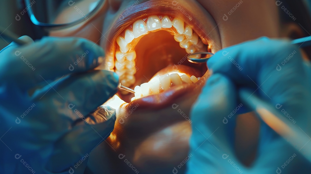 Dentista fazendo limpeza dentária em um adulto