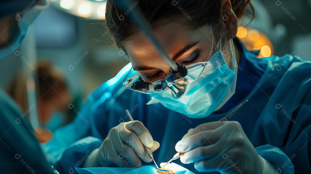 Dentista fazendo cirurgia odontológica