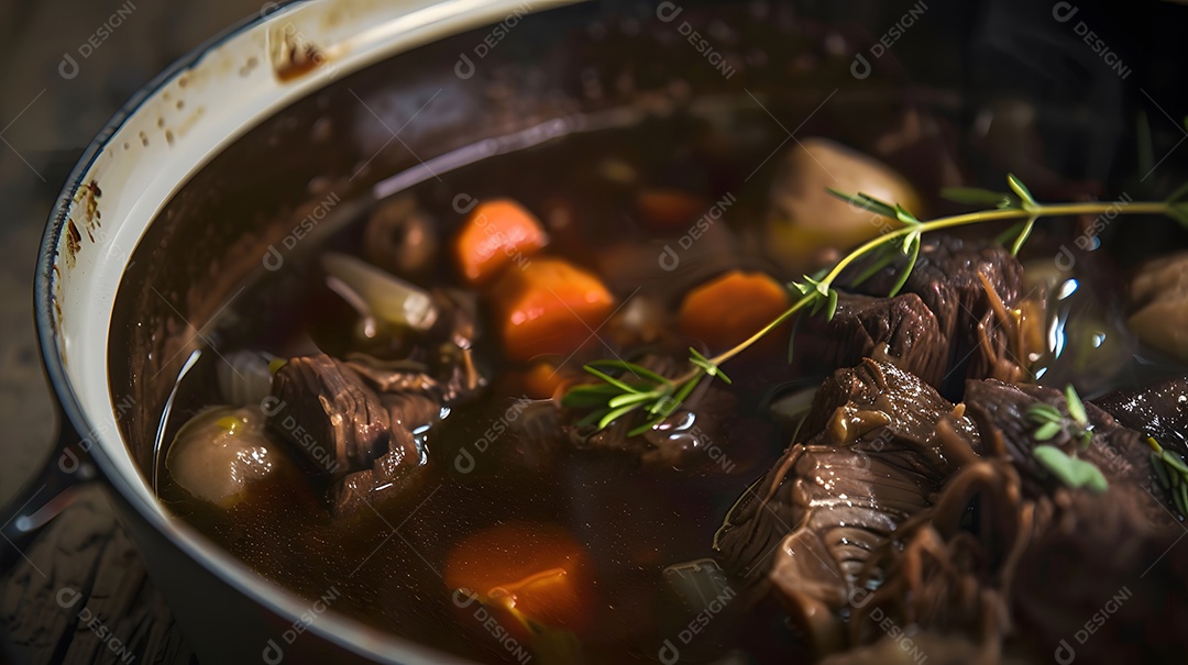 Uma tigela bem quente de sopa de caldo de carne