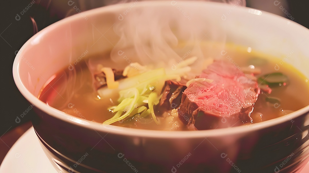 Uma tigela bem quente de sopa de caldo de carne