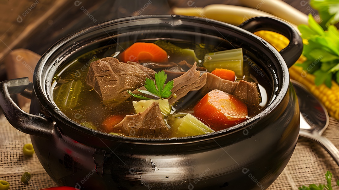 Uma tigela bem quente de sopa de caldo de carne